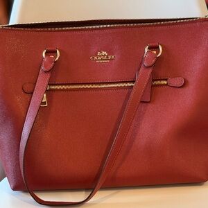 Coach Crimson Tote with Gold Accents